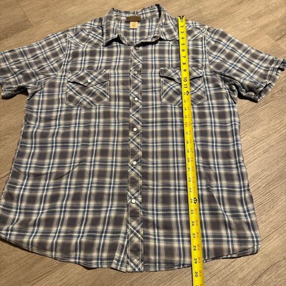 Roebuck & Co Mens XL Blue Gray Plaid Western Pearl Snap Shirt 100% Cotton - Picture 9 of 11